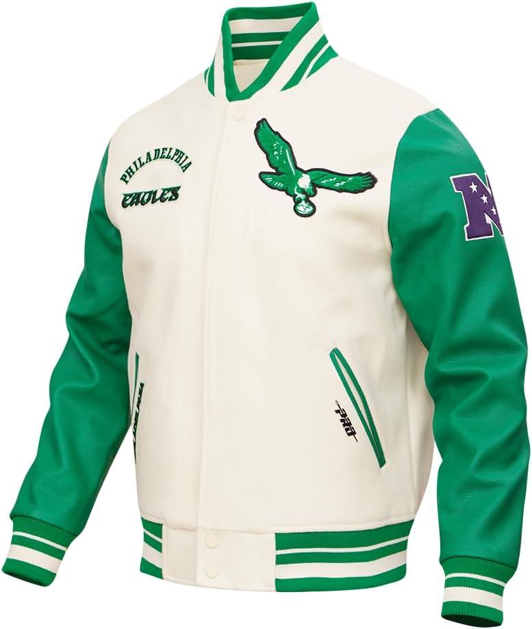 image:imagePro Standard Mens NFL Retro Classics Varsity JacketEggshell Kelly Green