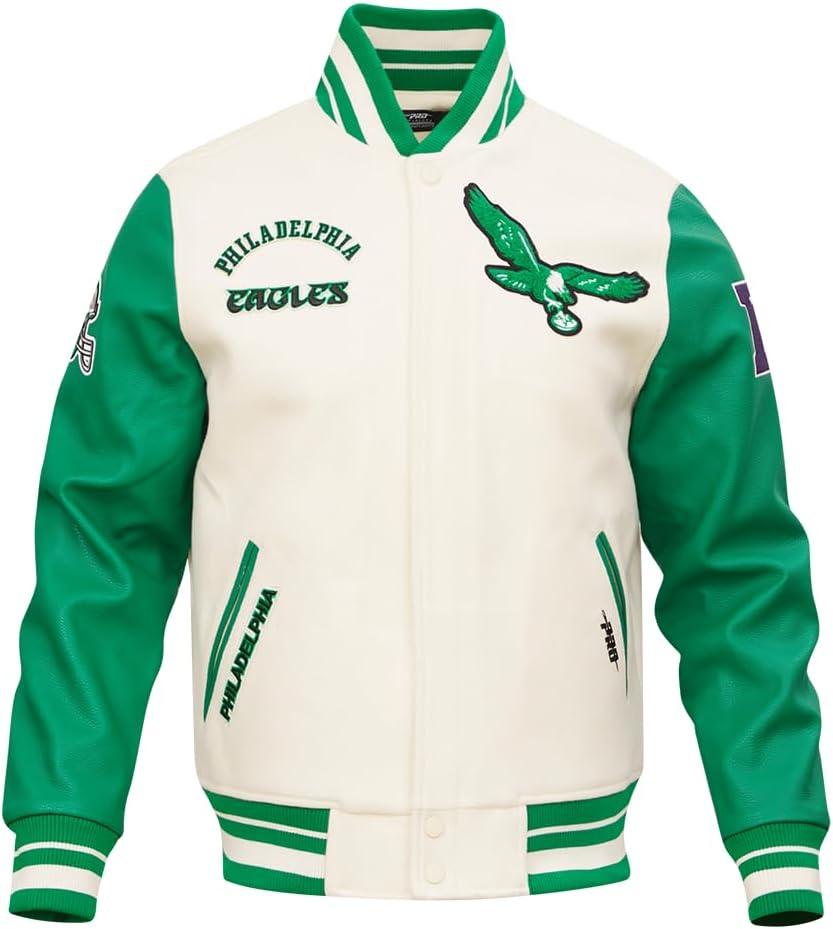 image:imagePro Standard Mens NFL Retro Classics Varsity JacketEggshell Kelly Green