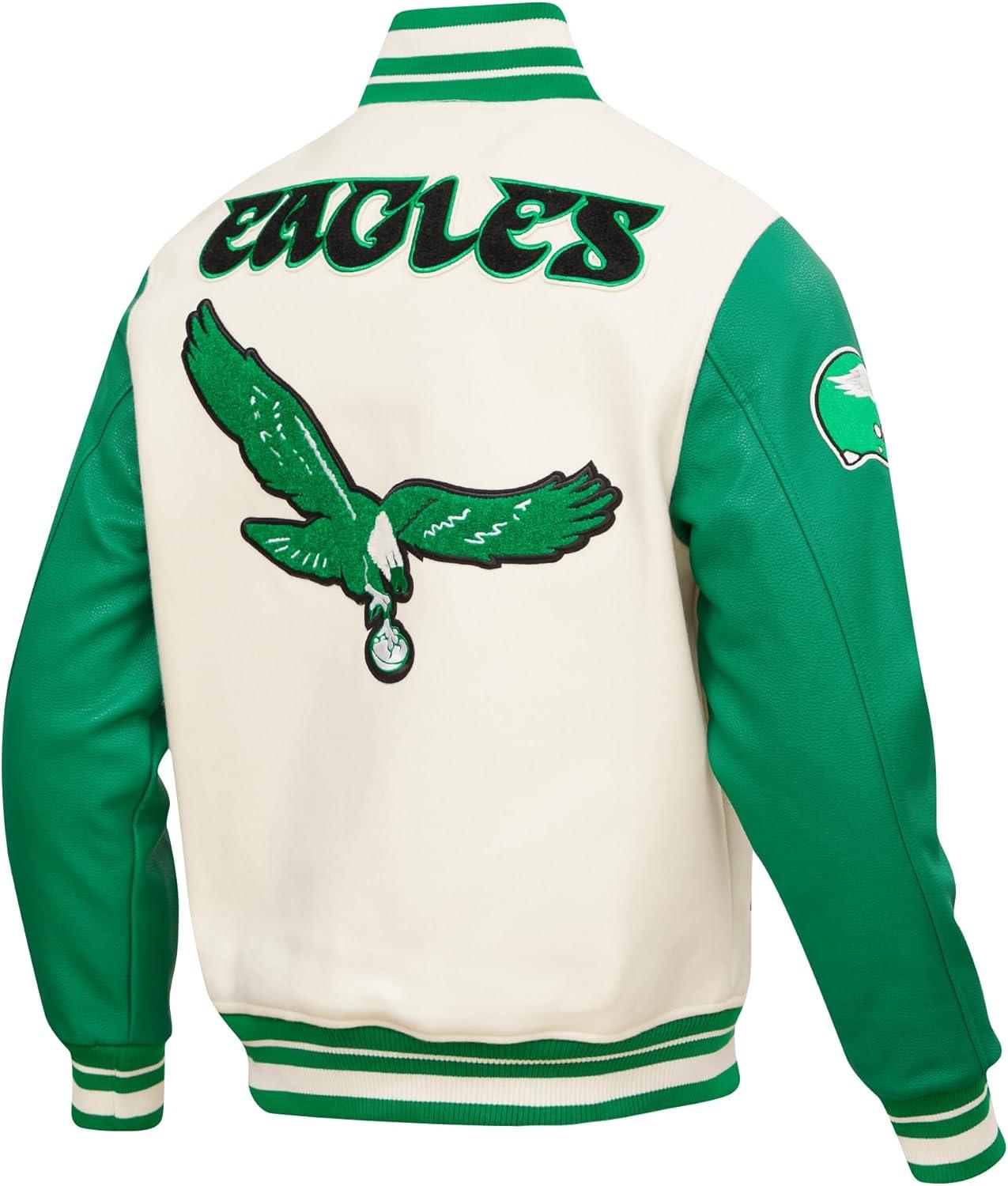 image:imagePro Standard Mens NFL Retro Classics Varsity JacketEggshell Kelly Green