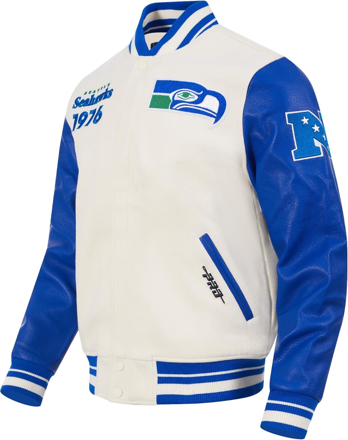 image:imagePro Standard Mens NFL Retro Classics Varsity JacketEggshellRoyal Blue