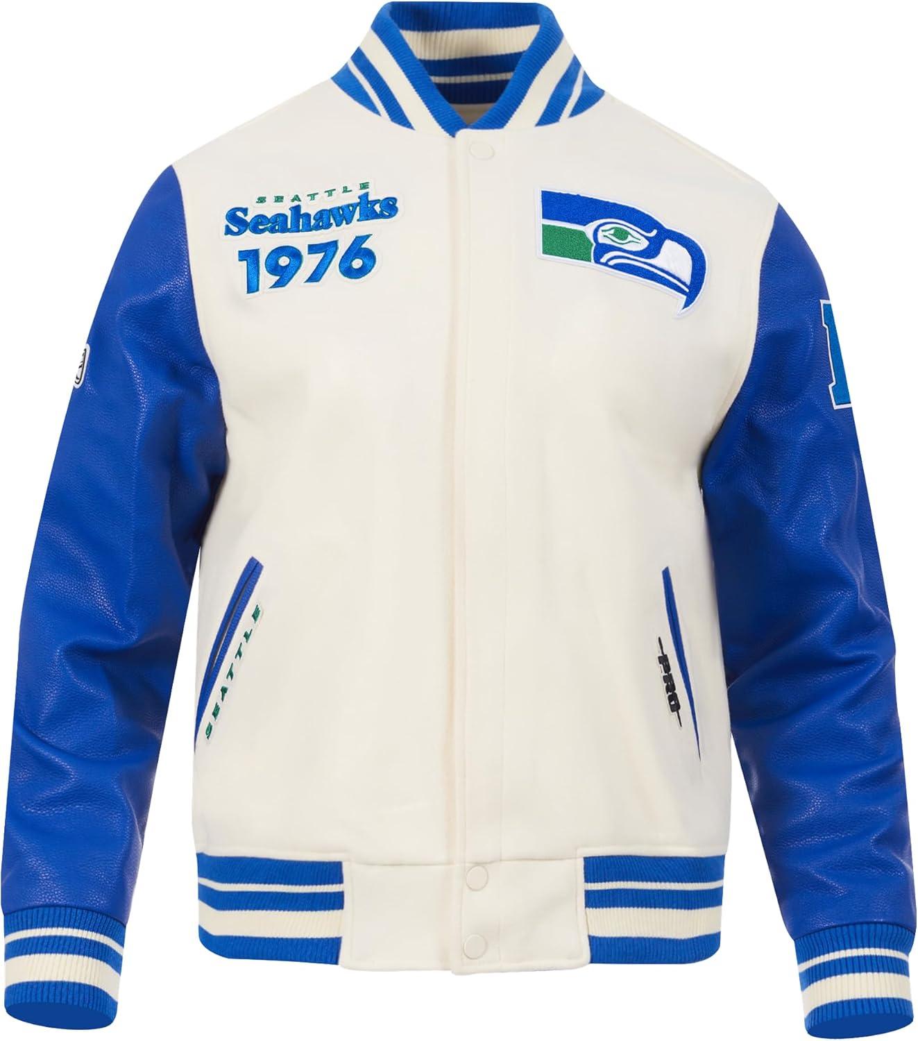 image:imagePro Standard Mens NFL Retro Classics Varsity JacketEggshellRoyal Blue