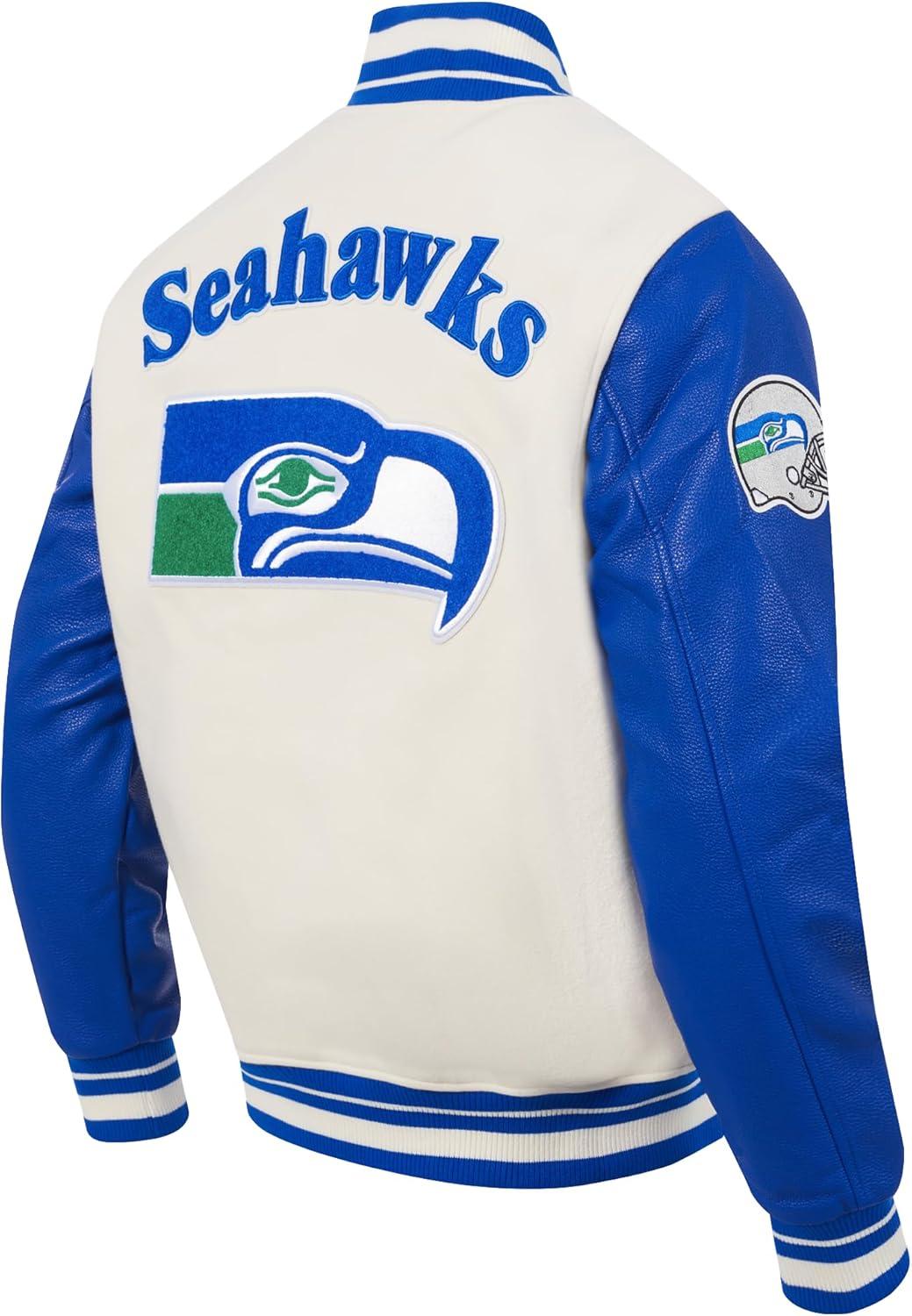image:imagePro Standard Mens NFL Retro Classics Varsity JacketEggshellRoyal Blue