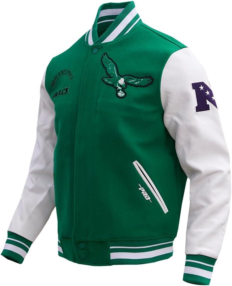 image:imagePro Standard Mens NFL Retro Classics Varsity JacketKelly Green White