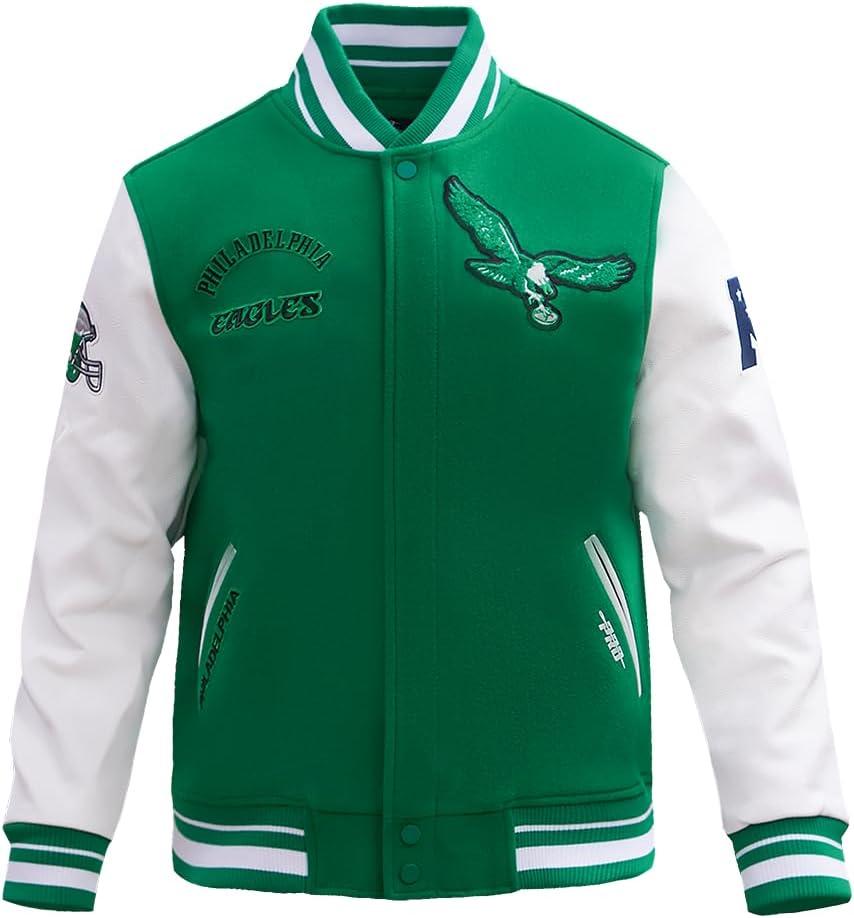 image:imagePro Standard Mens NFL Retro Classics Varsity JacketKelly Green White