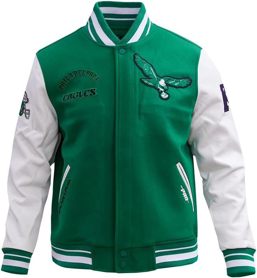 image:imagePro Standard Mens NFL Retro Classics Varsity JacketKelly Green White