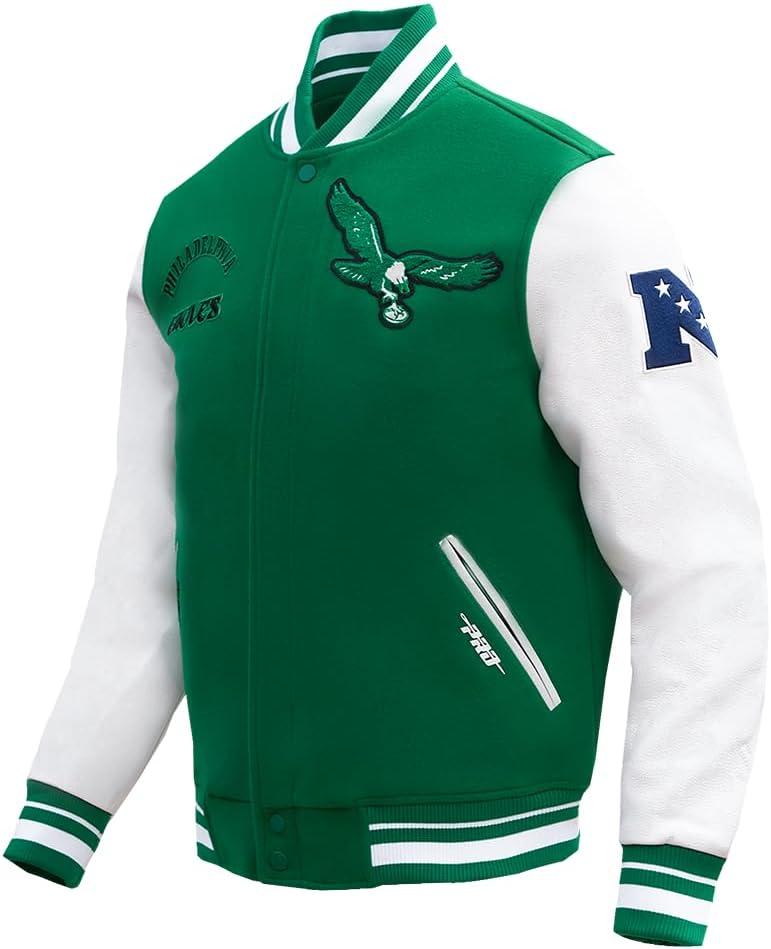 image:imagePro Standard Mens NFL Retro Classics Varsity JacketKelly Green White