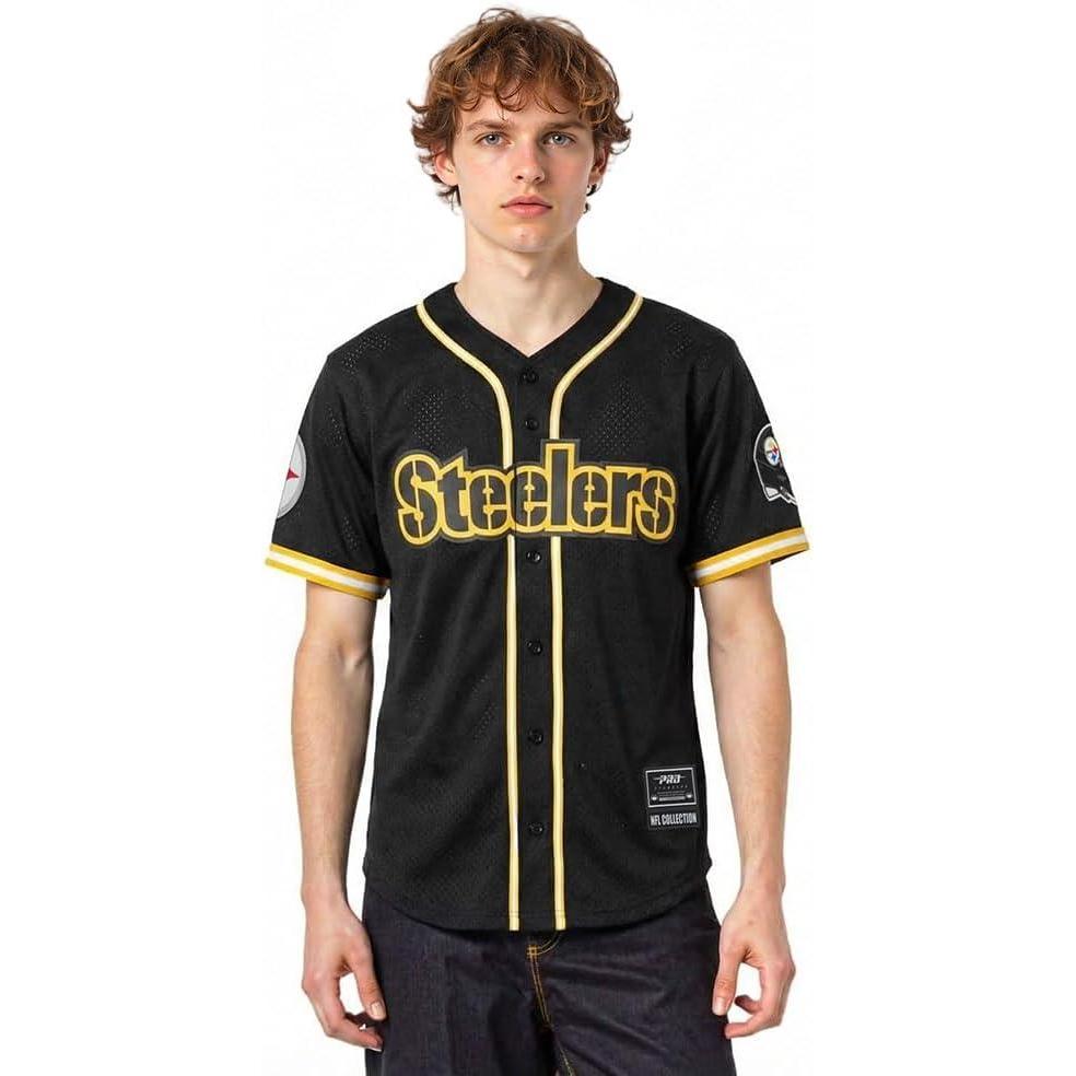 image:imagePro Standard Mens NFL Mesh Button Down TopBlackYellow