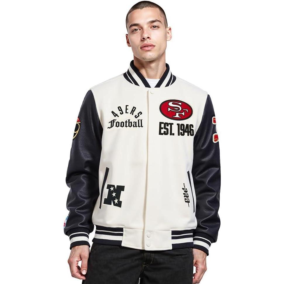 image:imagePro Standard Mens NFL Modern Originals Varsity JacketEggshell Black