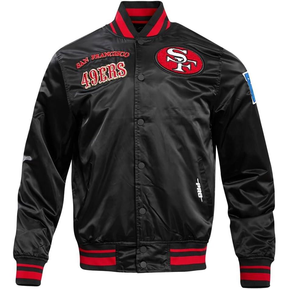 image:imagePro Standard Mens NFL Retro Classics Satin JacketBlackRedBlack