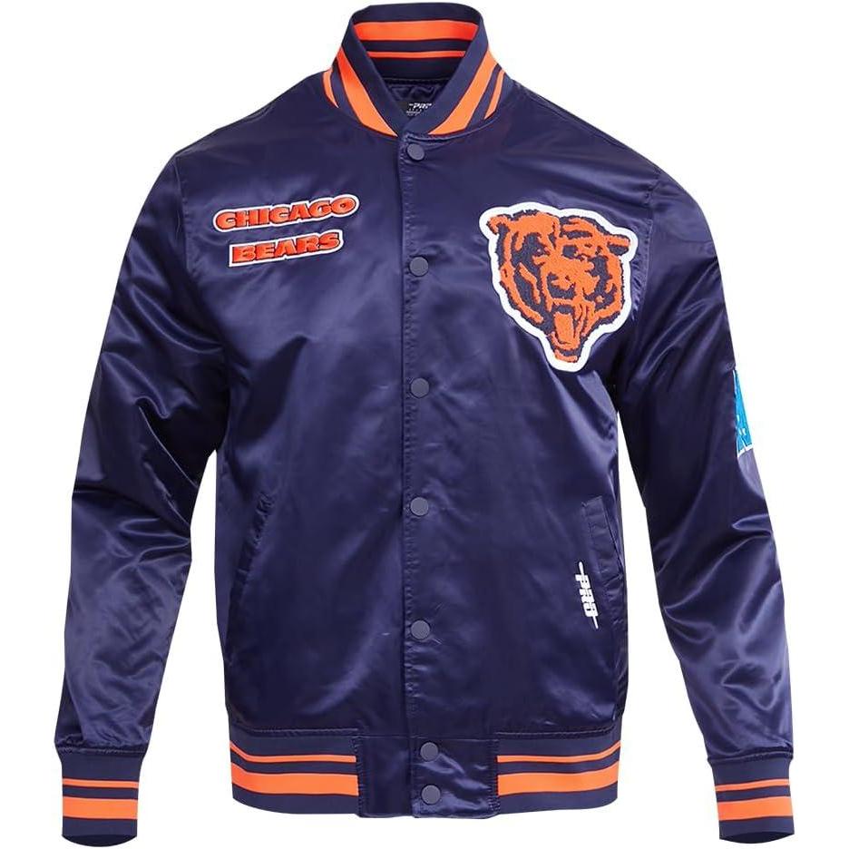 image:imagePro Standard Mens NFL Retro Classics Satin JacketMidnight NavyOrangeMidnight Navy