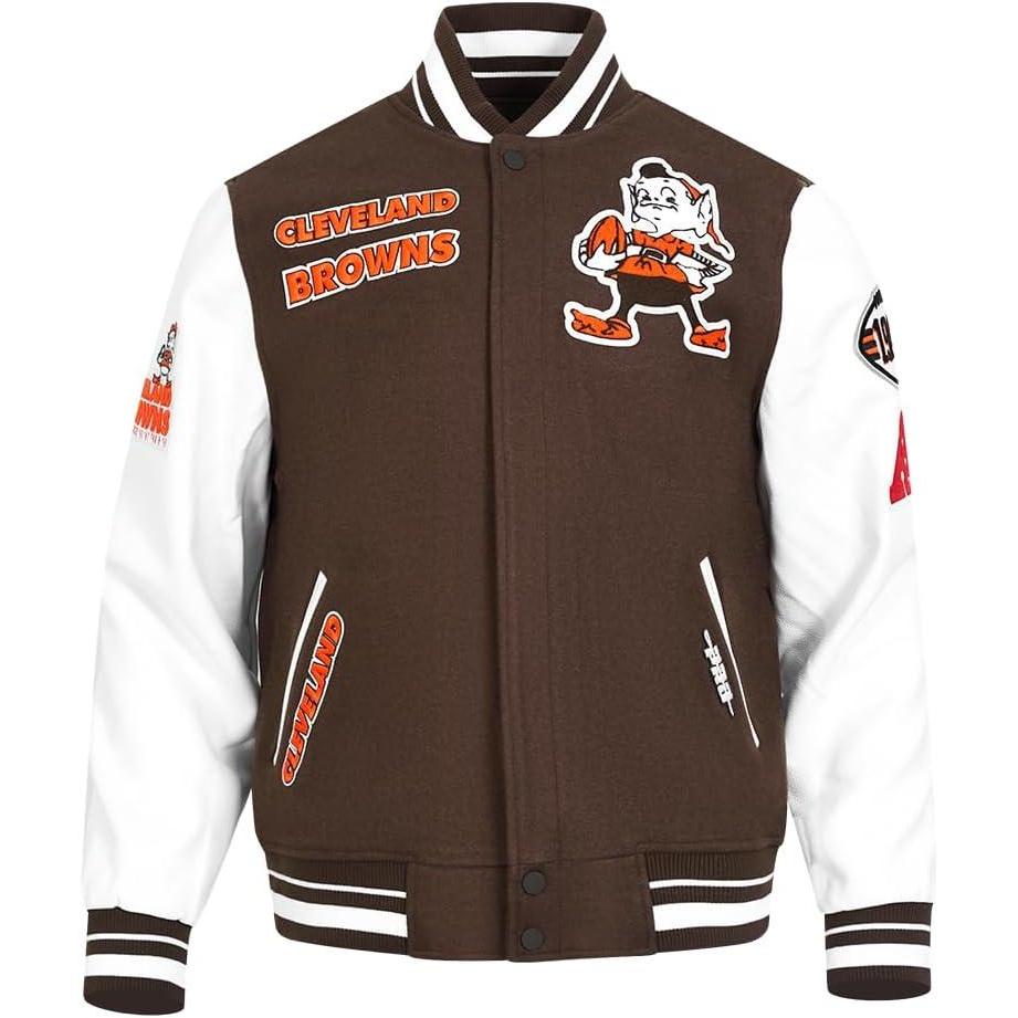 image:imagePro Standard Mens NFL Retro Classics Varsity JacketBrownWhiteBrown