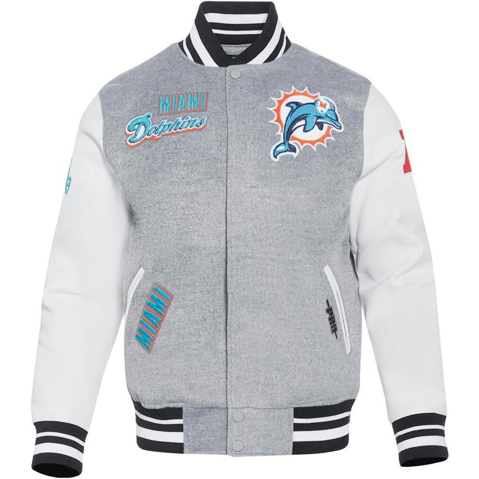 image:imagePro Standard Mens NFL Retro Classics Varsity JacketHeather GreyWhiteBlack