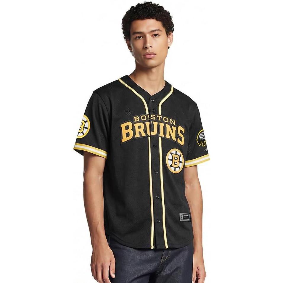 image:imagePro Standard NHL Mens Mens NHL Mesh Button Down TopBlackYellow
