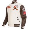 Pro Standard Mens NFL Retro Classics Varsity Jacket(Eggshell/ Brown)