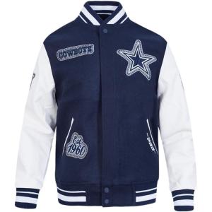 DIY Pick Stitch Dallas Cowboys Men’s Rib Wool Varsity Jacket (Midnight Navy/White) by Pro Standard(Midnight Navy/White)