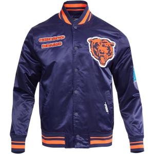 Pro Standard Mens NFL Retro Classics Satin Jacket(Midnight Navy/Orange/Midnight Navy)