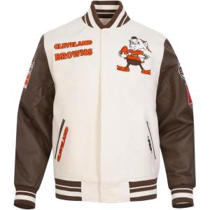 Pro Standard Mens NFL Retro Classics Varsity Jacket(Eggshell/ Brown)