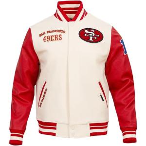 Pro Standard Mens NFL Retro Classics Varsity Jacket(Eggshell/ Red)