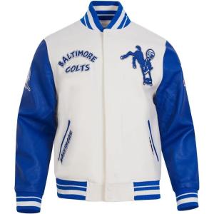 Pro Standard Mens NFL Retro Classics Varsity Jacket(Eggshell/Royal Blue)