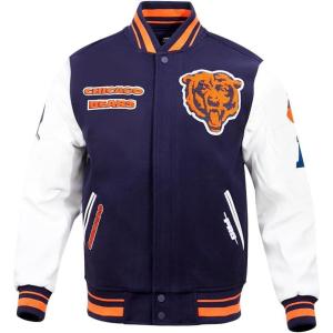Pro Standard Mens NFL Retro Classics Varsity Jacket(Midnight Navy/Orange/Midnight Navy)