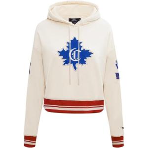 Pro Standard Womens NHL Retro Classics Brushed Back French Terry Cropped Pullover Hoodie(Eggshell/ Red)