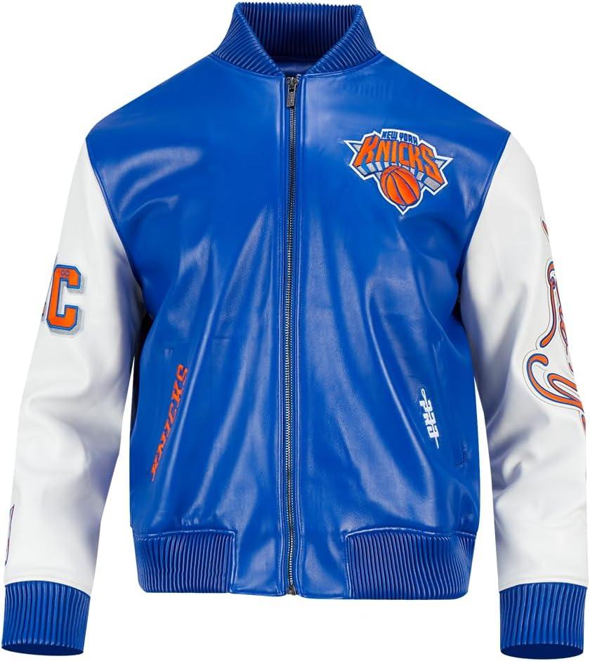 image:imageMens NBA City Signature Leather JacketRoyal BlueWhite