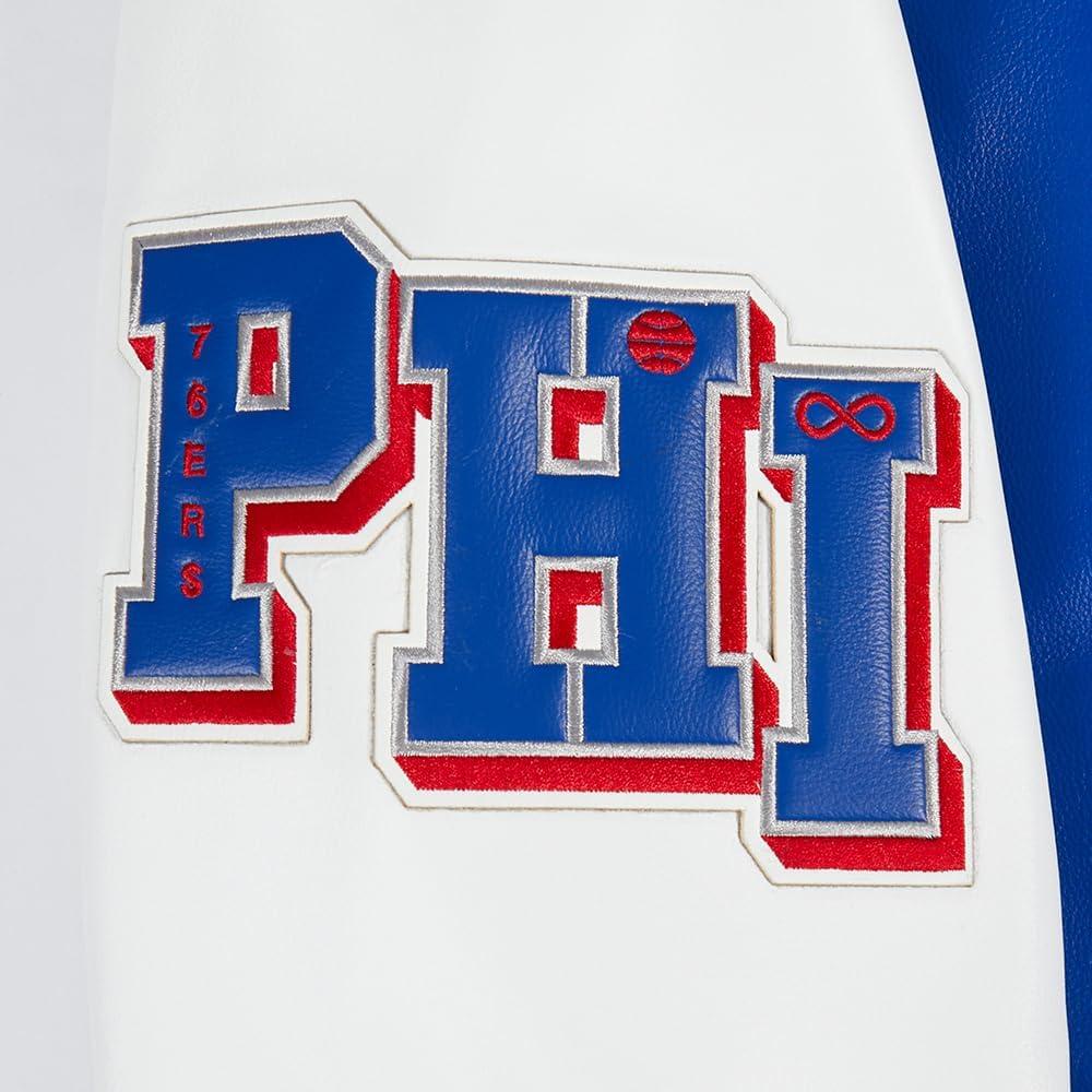 image:imageMens NBA City Signature Leather JacketRoyal BlueWhite