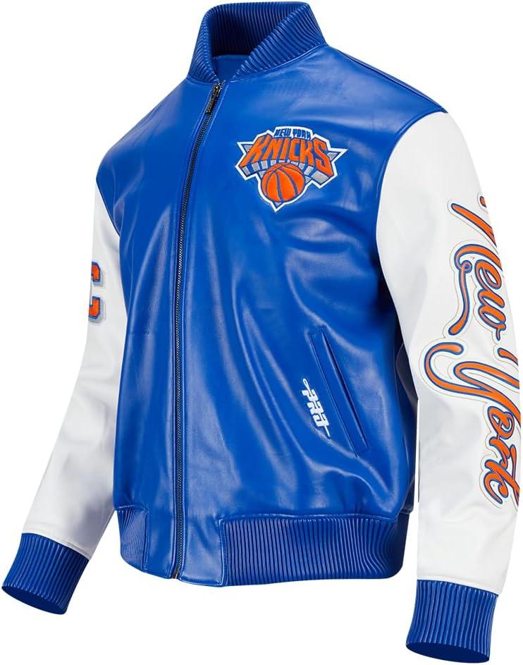 image:imageMens NBA City Signature Leather JacketRoyal BlueWhite