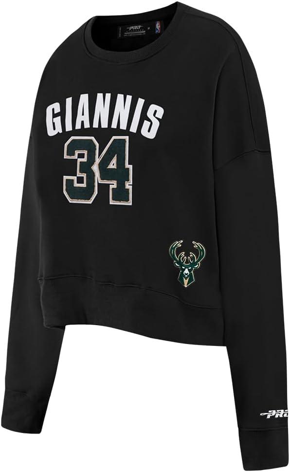 image:imagePro Standard NBA womens Womens Nba Milwaukee Bucks Classic Player Brushed Back French Terry Crewneck SweatshirtBlack