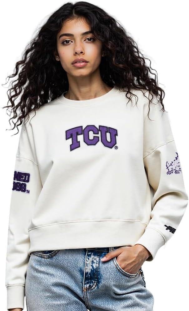 image:imagePro Standard NCAA womens Womens College Classic Chenille Brushed Back French Terry Crewneck SweatshirtWhite