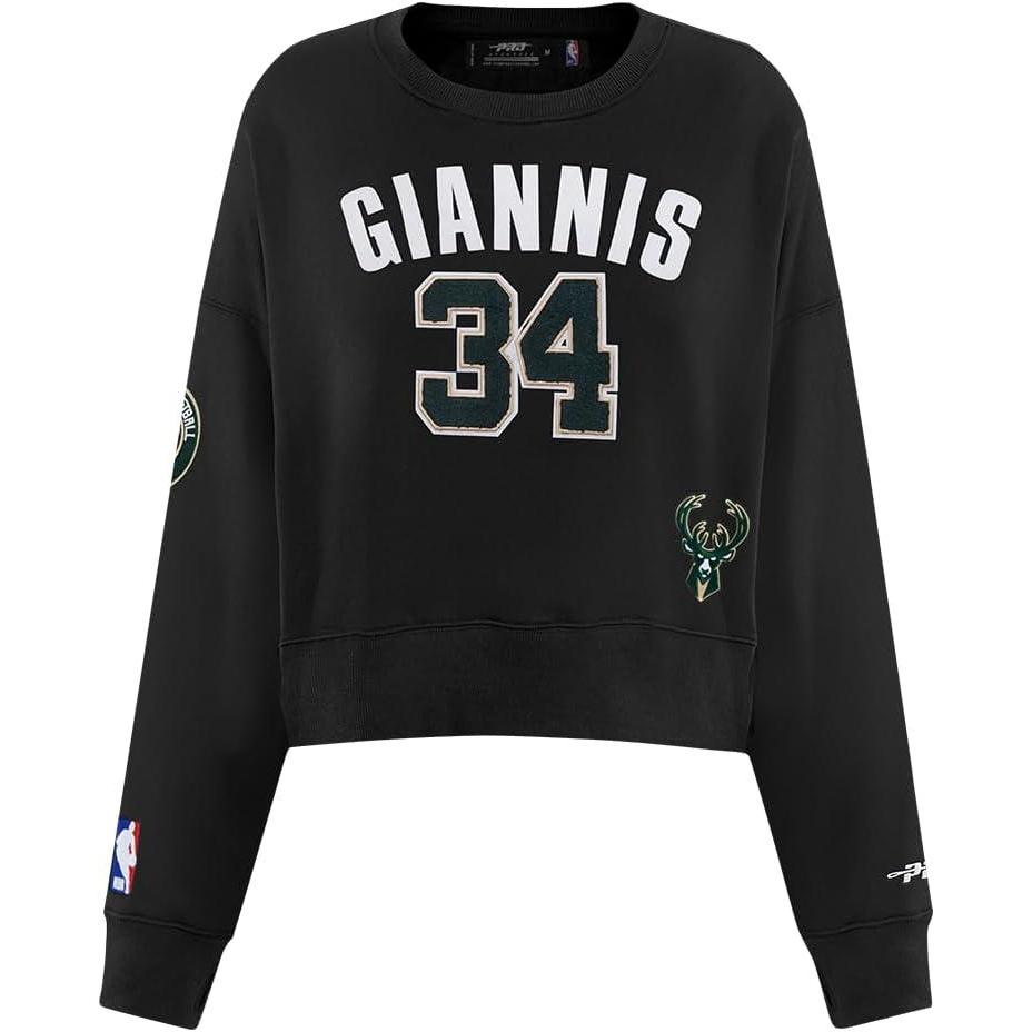 image:imagePro Standard NBA womens Womens Nba Milwaukee Bucks Classic Player Brushed Back French Terry Crewneck SweatshirtBlack