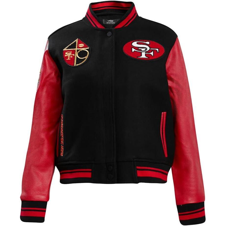 image:imagePro Standard Womens NFL Retro Classics Varsity JacketBlackRedBlack