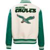 Pro Standard Womens NFL Retro Classics Varsity Jacket(Eggshell/ Kelly Green)