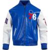 Mens NBA City Signature Leather Jacket(Royal Blue/White)
