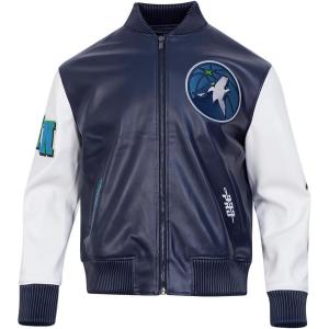 Mens NBA City Signature Leather Jacket(Midnight Navy/White)