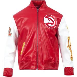 Mens NBA City Signature Leather Jacket(Red/White)