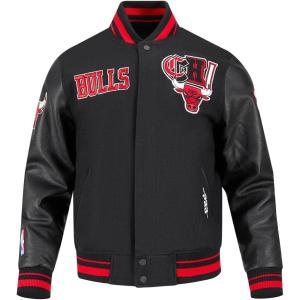 PRO STANDARD Mens NBA City Ransom Varsity Jacket(Black/Red/Black)