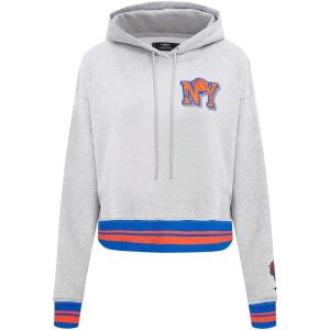 Pro Standard NBA womens Womens Nba Mash Up Brushed Back French Terry Cropped Pullover Hoodie(Heather Grey/Royal/Orange)
