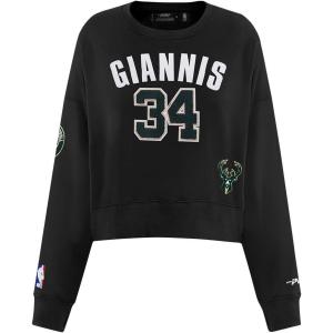 Pro Standard NBA womens Womens Nba Milwaukee Bucks Classic Player Brushed Back French Terry Crewneck Sweatshirt(Black)