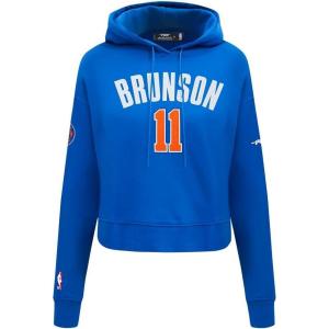 Pro Standard NBA womens Womens Nba New York Knicks Classic Player Brushed Back French Terry Cropped Pullover Hoodie(Royal Blue)