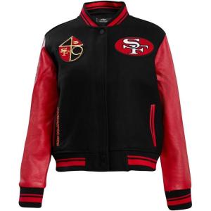 Pro Standard Womens NFL Retro Classics Varsity Jacket(Black/Red/Black)
