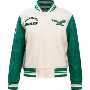 Pro Standard Womens NFL Retro Classics Varsity Jacket(Eggshell/ Kelly Green)