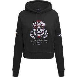 Pro Standard Womens NFL Sugar Skull Cropped Pullover Hoodie(Black)