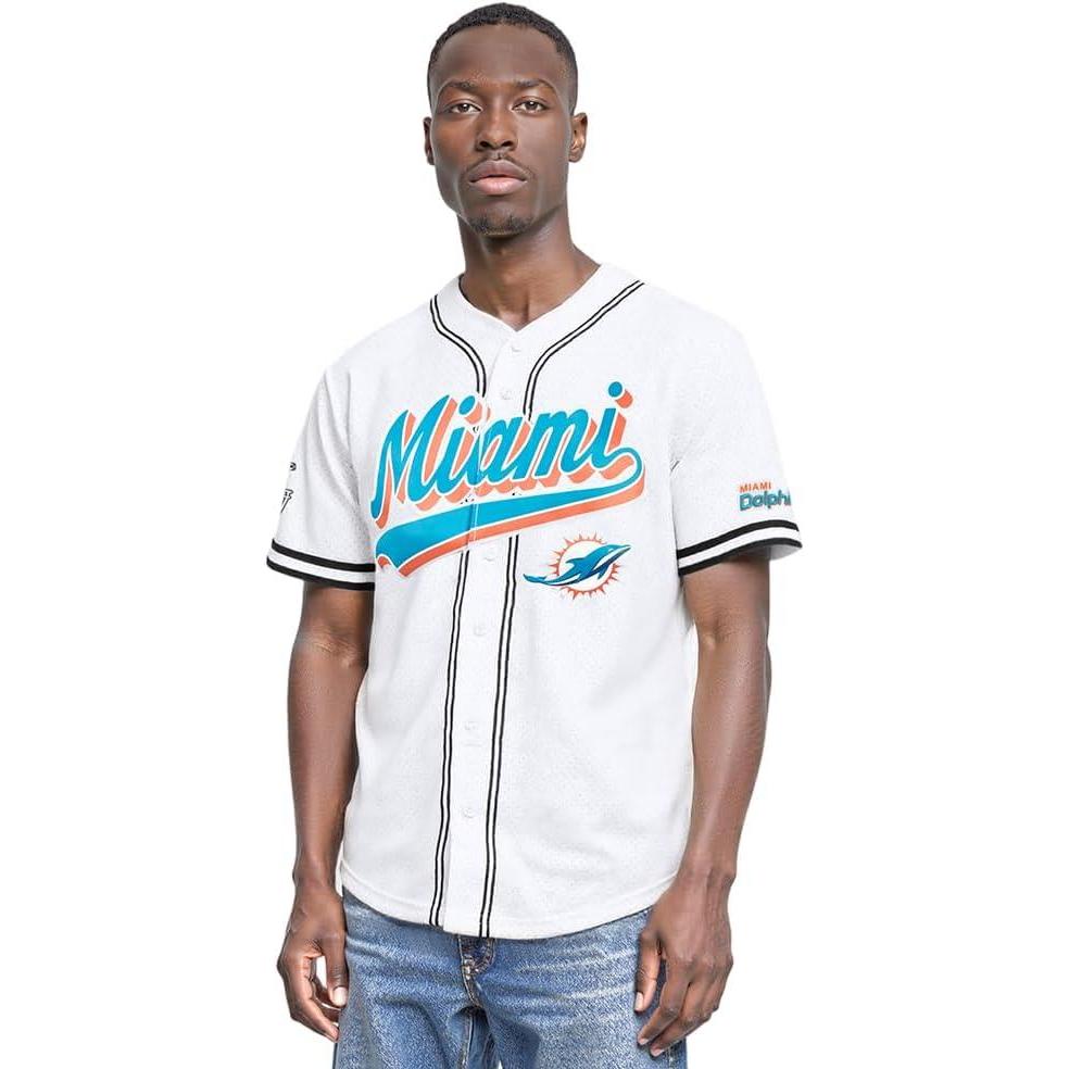image:imagePro Standard Mens NFL Script Tail Button Down Mesh TopWhiteBlackWhite