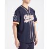Pro Standard Mens NFL Script Tail Button Down Mesh Top(Midnight Navy/Orange)