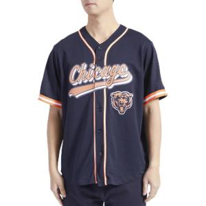 Pro Standard Mens NFL Script Tail Button Down Mesh Top(Midnight Navy/Orange)