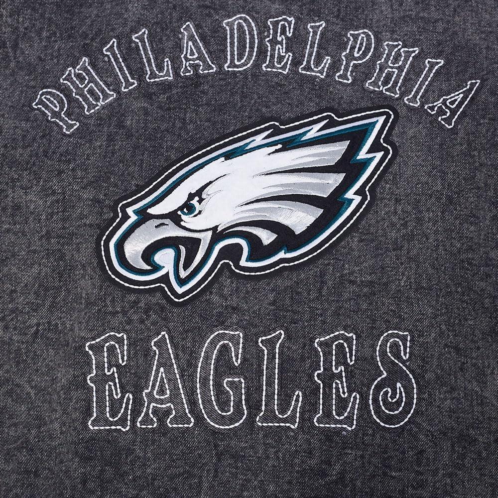image:imagePro Standard Mens NFL Rebel Athletics Denim JacketWashed BlackEggshell