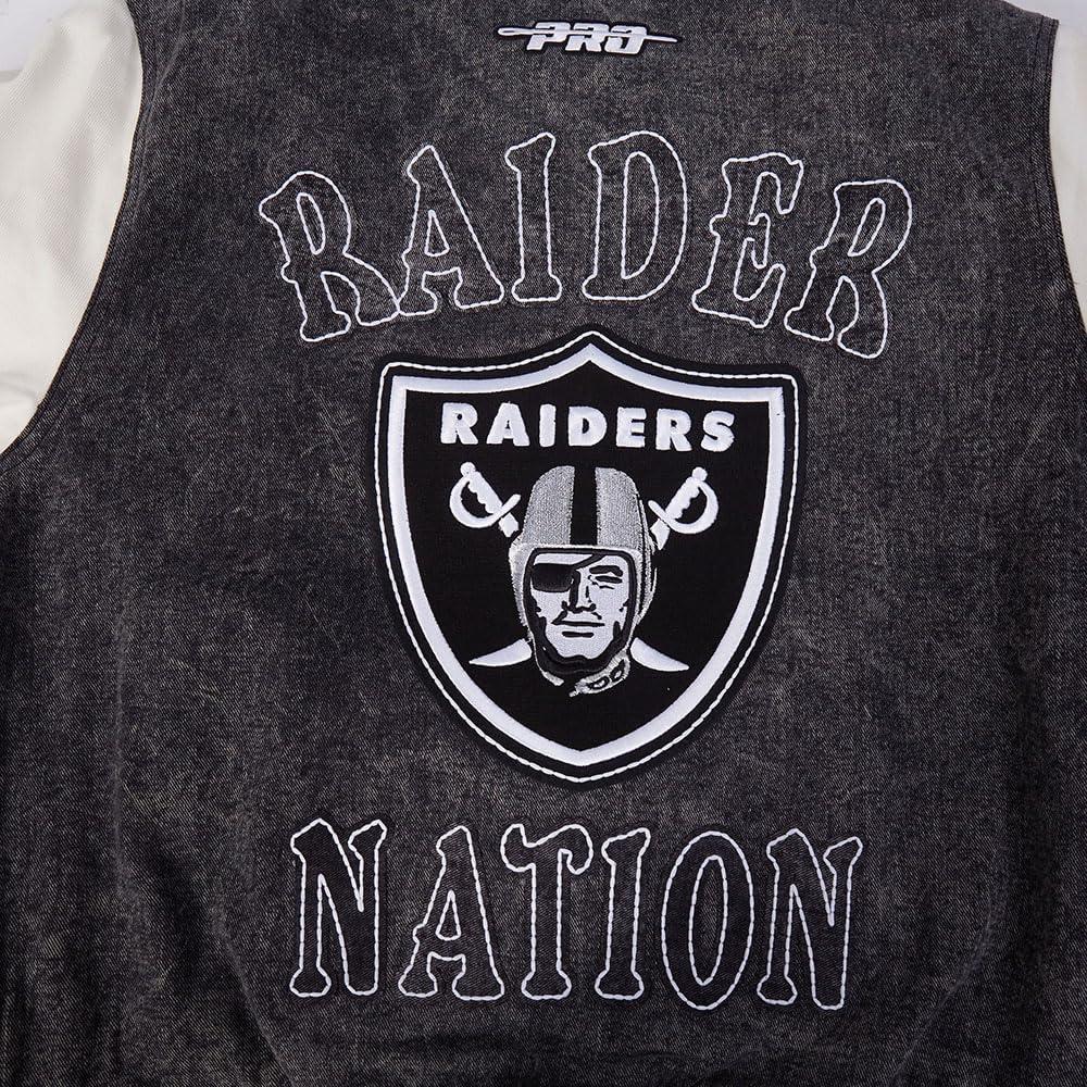 image:imagePro Standard Mens NFL Rebel Athletics Denim JacketWashed BlackEggshell