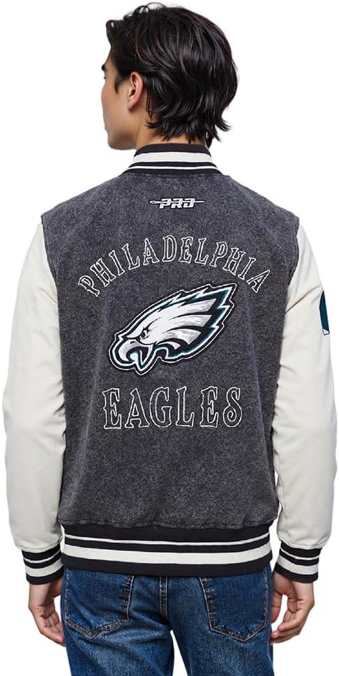 image:imagePro Standard Mens NFL Rebel Athletics Denim JacketWashed BlackEggshell