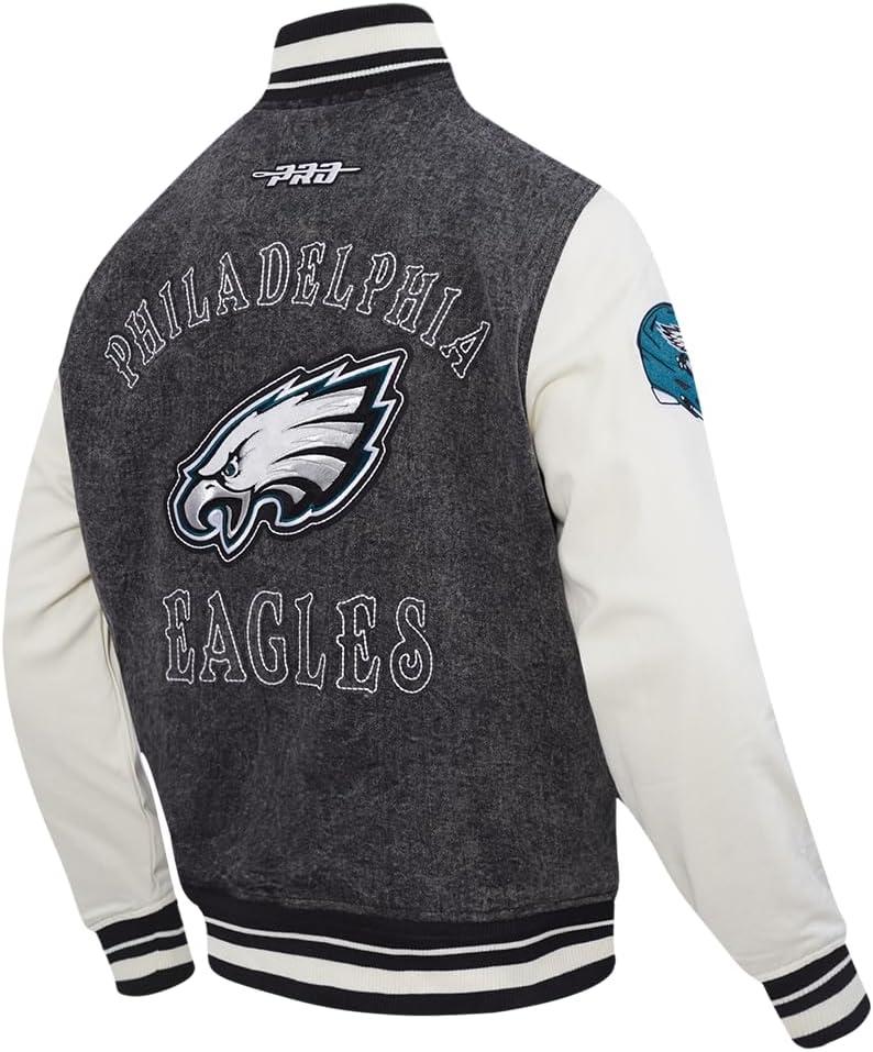 image:imagePro Standard Mens NFL Rebel Athletics Denim JacketWashed BlackEggshell